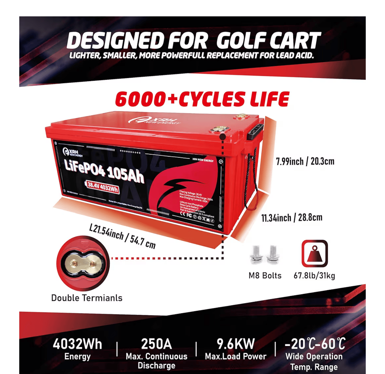 LiFePO4 105Ah battery — 6000+ cycle lifespan